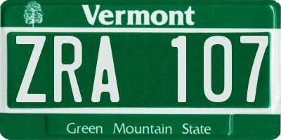 VT license plate ZRA107