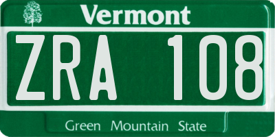 VT license plate ZRA108