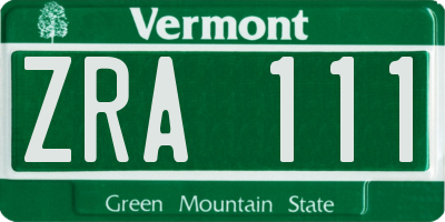 VT license plate ZRA111
