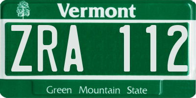 VT license plate ZRA112