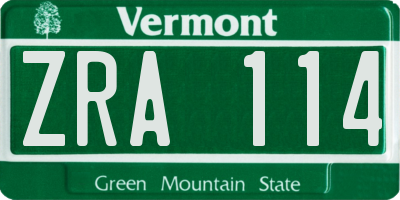VT license plate ZRA114