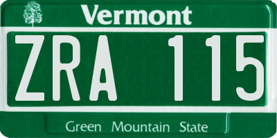 VT license plate ZRA115
