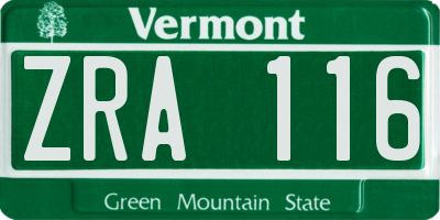 VT license plate ZRA116