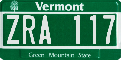 VT license plate ZRA117