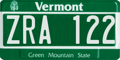 VT license plate ZRA122