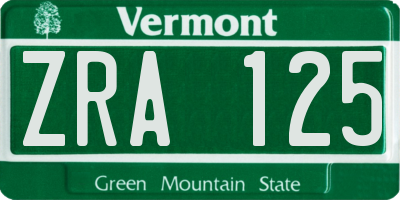 VT license plate ZRA125