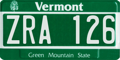 VT license plate ZRA126