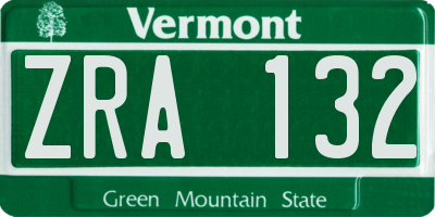 VT license plate ZRA132
