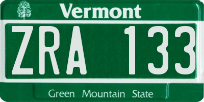 VT license plate ZRA133