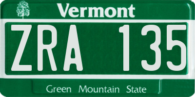 VT license plate ZRA135