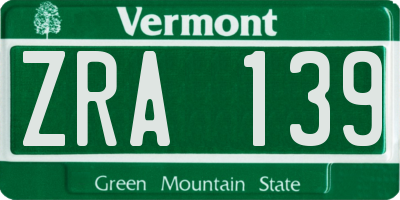 VT license plate ZRA139