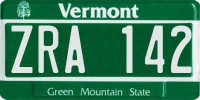 VT license plate ZRA142