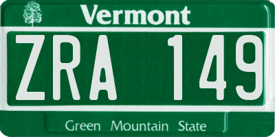 VT license plate ZRA149