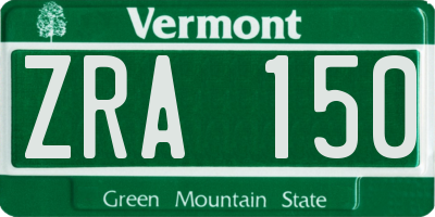 VT license plate ZRA150