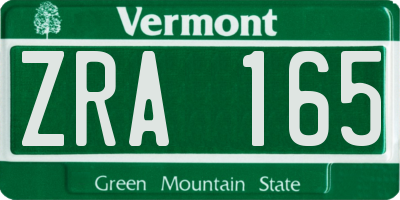 VT license plate ZRA165
