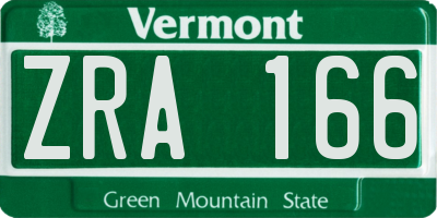 VT license plate ZRA166