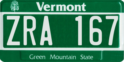 VT license plate ZRA167