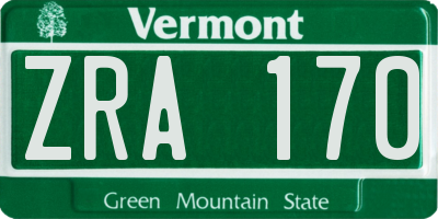 VT license plate ZRA170