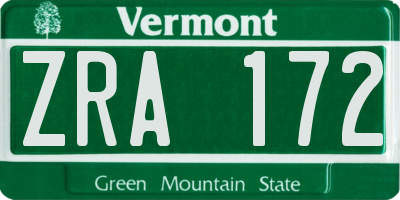 VT license plate ZRA172