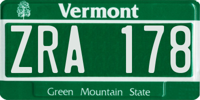 VT license plate ZRA178