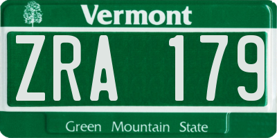 VT license plate ZRA179