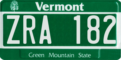VT license plate ZRA182