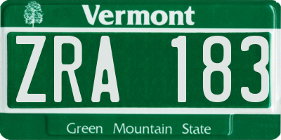 VT license plate ZRA183