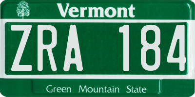 VT license plate ZRA184