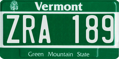 VT license plate ZRA189