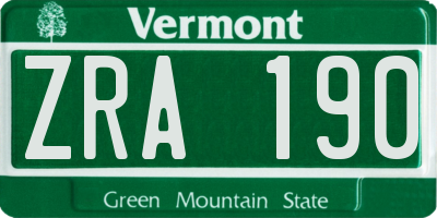 VT license plate ZRA190
