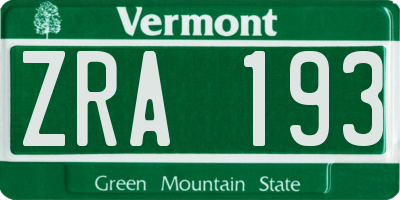 VT license plate ZRA193