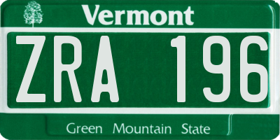 VT license plate ZRA196