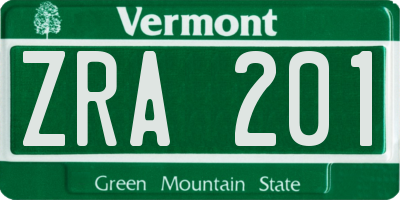 VT license plate ZRA201