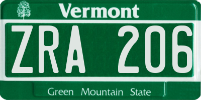 VT license plate ZRA206
