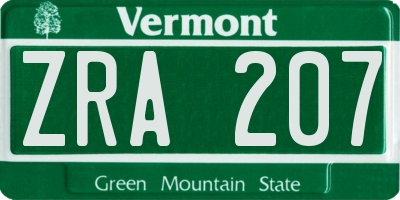 VT license plate ZRA207