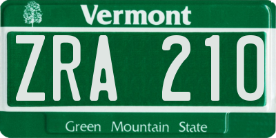 VT license plate ZRA210
