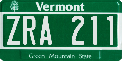 VT license plate ZRA211