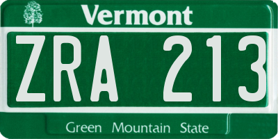 VT license plate ZRA213