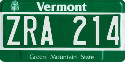VT license plate ZRA214