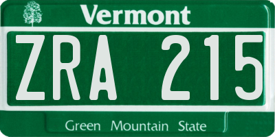 VT license plate ZRA215
