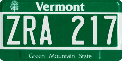 VT license plate ZRA217