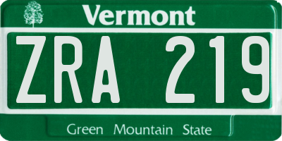 VT license plate ZRA219