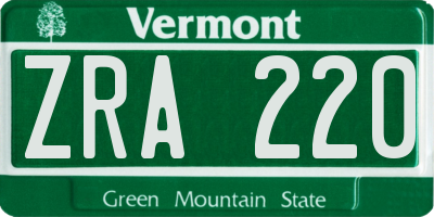VT license plate ZRA220