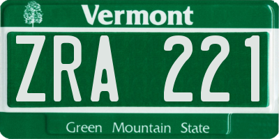 VT license plate ZRA221