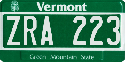 VT license plate ZRA223