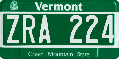VT license plate ZRA224