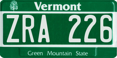 VT license plate ZRA226