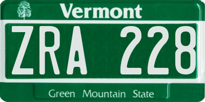 VT license plate ZRA228