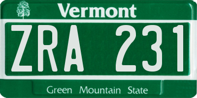 VT license plate ZRA231