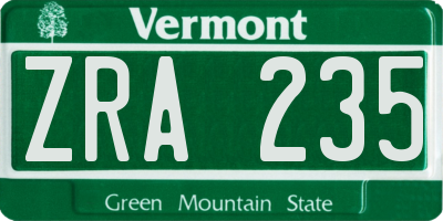 VT license plate ZRA235